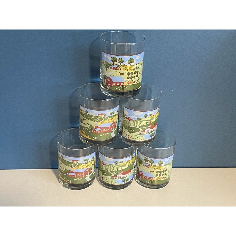 VTG “Prairie Farm” Tumbler Glasses Set of 6 Cottage Core 1980 By C.G.